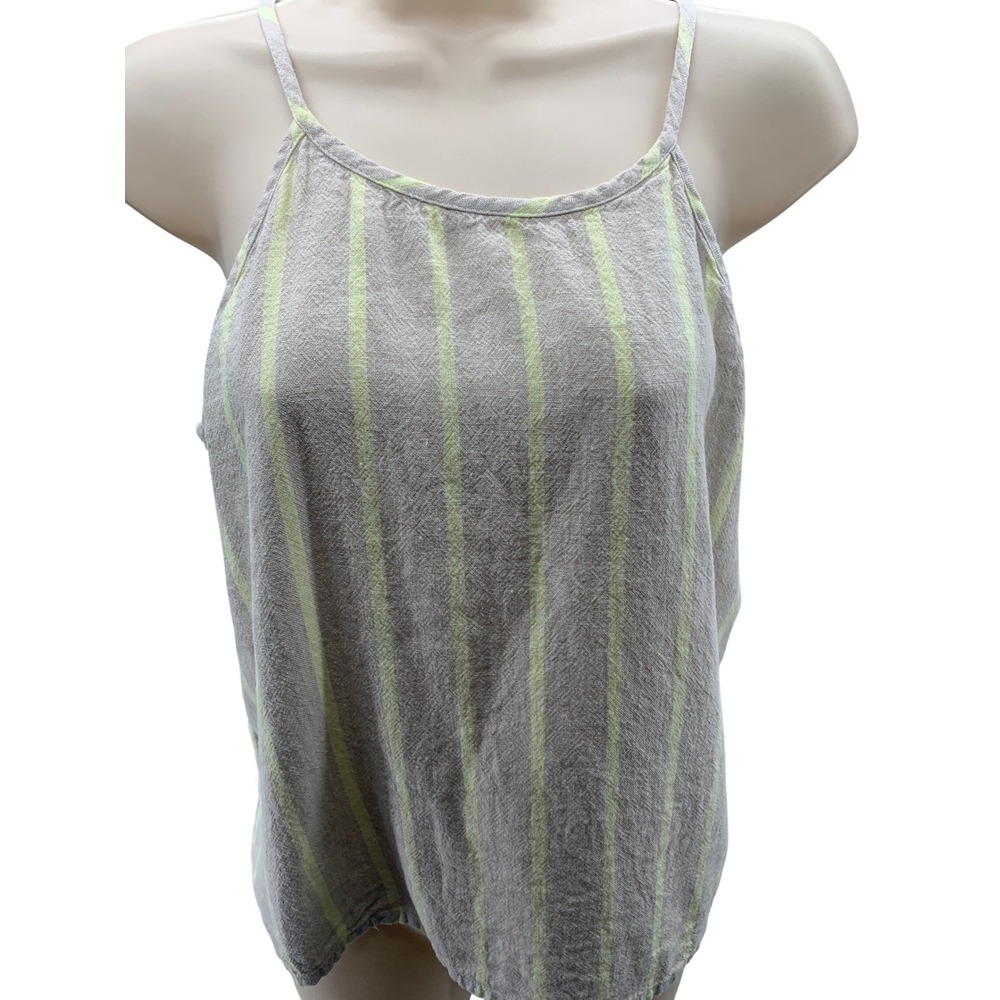 Loft Outlet Womens Linen Blend Striped Camisole Tank Top Beige Neon Yellow L - Picture 4 of 6
